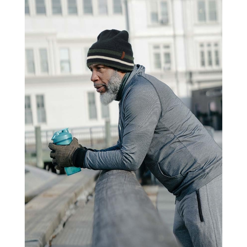 KNITDAY Men's Black Cuffed Running Golf Beanie Winter Hat for Men, Knitted Stripes Headband Pattern Cuff Beenie Skull Cap - Image 4